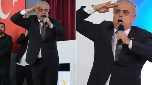 AK Parti'ye Katılan Hasan Ufuk Çakır, Erdoğan'ın Fotoğrafına Selam Duruşuyla Dikkat Çekti