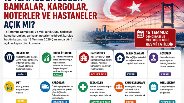 15 Temmuz'da kamu kurumları kapalı, acil servisler hizmette!